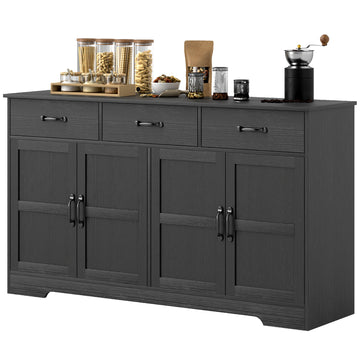 Sideboard Buffet Cabinet with Storage, Modern Coffee Bar Cabinet with 3 Drawers and Adjustable Shelves, Distressed, Black