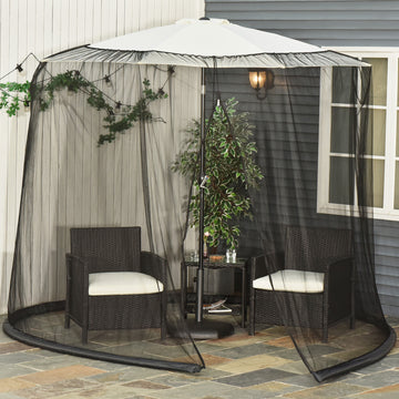 Outdoor Patio 7.5ft Umbrella Table Screen Mosquito Bug Net, Garden Large Umbrella Cover Netting with Zippered Door, Black (Mosquito Netting ONLY)