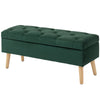 Storage Ottoman with Lid, Velvet Upholstered Storage Bench with Wood Legs for Living Room, Dark Green