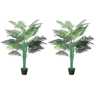 5FT Artificial Palm Tree Set of 2, Fake Tropical Tree with Lifelike Leaves, Faux Plant in Pot for Indoor Decoration, Green