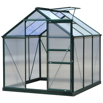 Greenhouse Garden, Green House, Outdoor Greenhouse Kit, PC Board with Sliding Door, 6.2' x 6.3' x 6.6', Green
