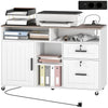 Mobile Printer Stand with Charging Station and USB Ports, Locking Filing Cabinet for A4 and Letter Size, White
