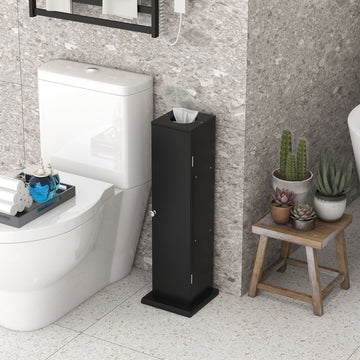 Small Toilet Paper Cabinet, Bathroom Corner Cabinet with Doors and Shelves for Paper Shampoo, Black