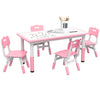 Qaba Kids Table and Chair Set with 4 Chairs, Adjustable Height, Easy to Clean, for 1.5 - 8 Years Old, Pink