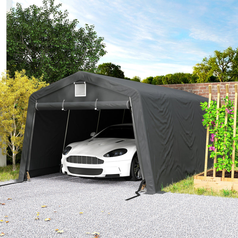 12' x 20' Portable Garage, Heavy Duty Carport Canopy with Ventilation Windows and Large Roll-up Door, Dark Grey