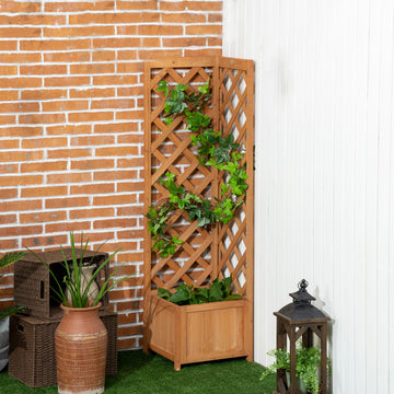Raised Garden Bed Wood Planter with Trellis for Vine Climbing, 16