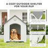 Large Plastic Dog House Outdoor Indoor, Water Resistant Puppy Shelter with Base Support, 34.6