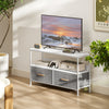 TV Stand with Charging Station, TV Table with 2 Foldable Linen Drawers and Open Shelf for 47 Inch Television, White
