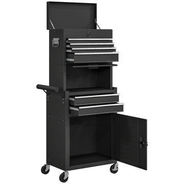 Large Tool Cabinet, 3-in-1 Rolling Tool Chest, Detachable Tool Storage Organizer with 6 Drawers and Pegboard, Black