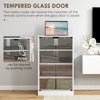 5-Tier Media Cabinet, Media Stand with Adjustable Shelves, Tempered Glass Doors, and Cable Management, Distressed White