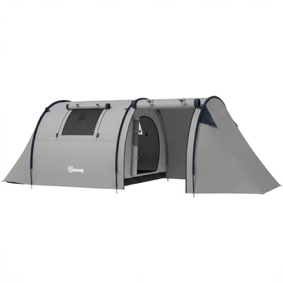 3-4 Person Camping Tent with 2 Rooms, 3000mm Waterproof Portable Family Tent with Carry Bag, Grey