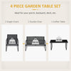 4 Piece Patio Furniture Set, Outdoor Conversation Set with Loveseat Sofa, Armchairs, Glass Top Coffee Table, Black