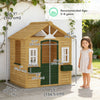 Qaba Outdoor Playhouse, Wooden Kids Playhouse with Door, 3 Windows, 2 Flower Boxes for Garden, Indoor Playroom, Ages 3–8, Brown