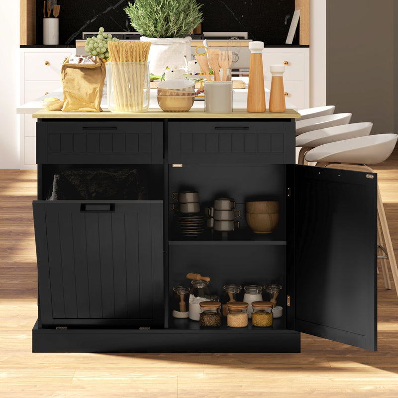 Hidden Garbage Bin Cabinet, Tilt Out Trash Cabinet w/ 2 Drawers, Freestanding Kitchen Island for Laundry