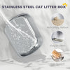 Large Stainless Steel Cat Litter Box with Lid, Enclosed Cat Litter Box with Flip Cover, Scoop