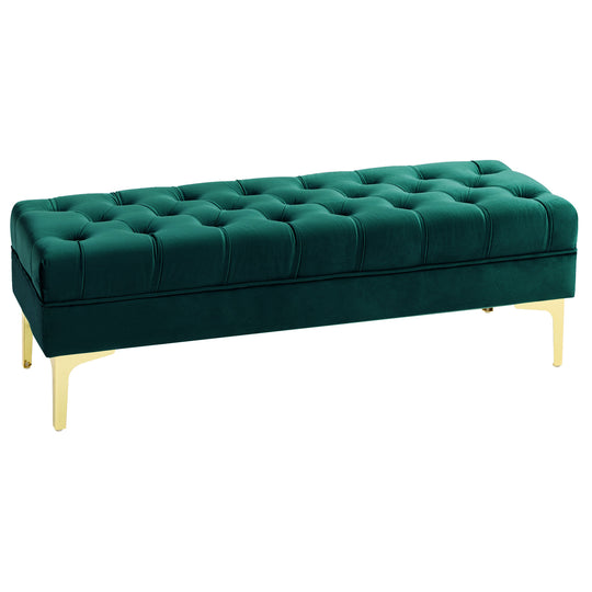 End of Bed Bench, Upholstered Bench, Entryway Shoe Bench with Button Tufted for Living Room, Bedroom, Dark Green