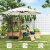 10FT Cantilever Umbrella with Fillable Base, Wind Strap and Cover, Offset Hanging Umbrella with Crank, Cream White
