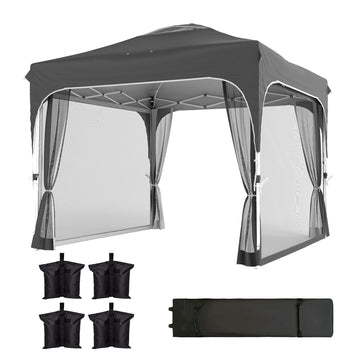 10 x 10 ft Pop Up Canopy Tent with Mosquito Netting, UPF 50+ Central Lock Easy Setup Outdoor Party Tent, Dark Grey