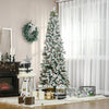7.5 Foot Pencil Snow Flocked Artificial Christmas Tree with 950 Pine Realistic Branches, Pine Cones, Red Berries, Auto Open, Green