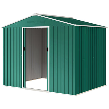 8' x 6' Outdoor Storage Shed, Metal Garden Tool Storage House with Lockable Sliding Doors and Vents for Backyard Patio Lawn, Green