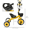 Tricycle for Toddler 2-5 Year Old Girls and Boys, Toddler Trike with Adjustable Seat, Basket, Bell, Yellow