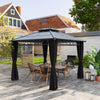 10' x 12' Outdoor Gazebo Canopy, Double Roof Hardtop Gazebo with Polycarbonate Roof, Steel Frame, Nettings and Curtains, for Garden, Lawn, Backyard and Deck, Black