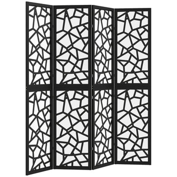 4 Panel Room Divider, 5.6 FT Lightweight Folding Privacy Screen with Geometric Pattern for Living Room, Bedroom, Black