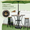 Patio Wicker Dining Table with Umbrella Hole, 34 Inch Outdoor PE Rattan Coffee Table with Plastic Board Under the Woven Table Top for Patio, Garden, Balcony, Light Grey