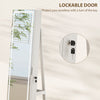 Jewelry Cabinet with Full Length Lockable Mirror, Standing Jewelry Armoire Organizer with LEDs, White