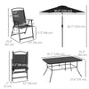 8 Piece Patio Set with Umbrella, 6 Folding Chairs, Rectangle Table, Outdoor Dining Set for 6 with Mesh Seat, Black