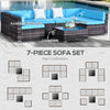 7 Pieces Outdoor Rattan Furniture Set, Patio Wicker Sectional Conversation Sofa Set with Washable Cushions and Coffee Table, for Deck Balcony Yard, Sky Blue