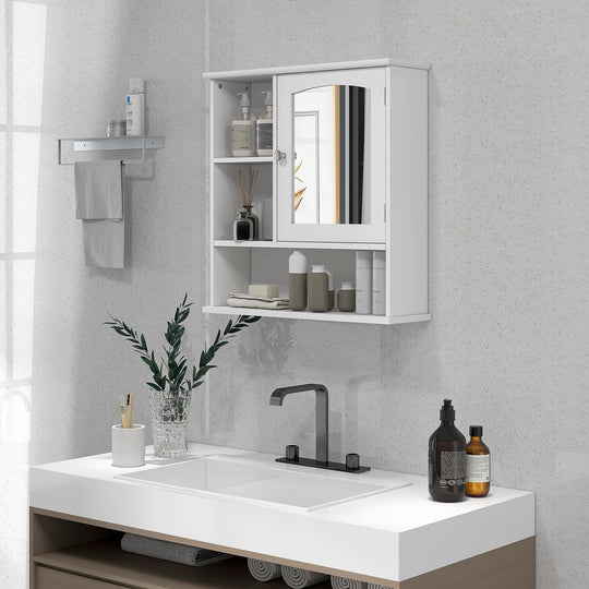 Wall-Mounted Medicine Cabinet, Bathroom Mirror Cabinet with Doors and Storage Shelves, White