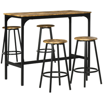 5-Piece Bar Table Set for 4, Industrial Counter Height Bar Table and Chairs for Kitchen, Dining Room, Rustic Brown