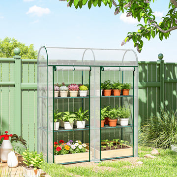 3 Tier Mini Greenhouse, Portable Greenhouse with 2 Roll-up Doors, 56.3