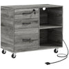 Mobile Printer Stand with Charging Station USB Ports Locking Filing Cabinet for A4 Letter Size Grey
