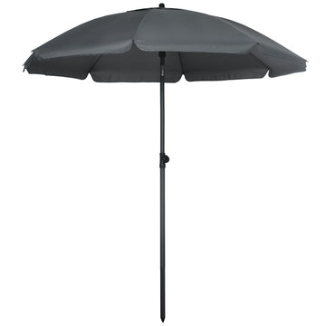 6ft Beach Umbrella, Outdoor Sun Shade Parasol with Push Button Tilt, Ruffled  UV50+ Vented Canopy, Dark Grey