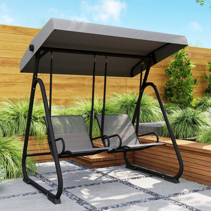 Patio Swing Chair w/Adjustable Canopy Outdoor Porch Swing Glider w/Dual Independent Seats 2-Seat Grey