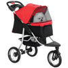 3 Wheel Folding Dog Stroller, Travel Carrier with Adjustable Canopy, Storage Brake, Mesh Window for S&M Dogs, Red