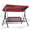 3 Person Porch Swing Bench with Adjustable Canopy, Cushions, Pillows for Porch and Backyard