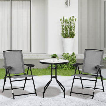 Folding Outdoor Bistro Set, Patio Table and Chairs with Reclining Backrest and Round Dining Table, Grey