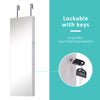 Mirror Jewelry Cabinet Armoire with LED Lights and 2 Keys, Wall Door Mounted Jewelry Organizer, Lockable Full-length Mirror, Wood Grain Grey