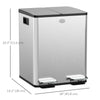 Dual Garbage Bin, Soft-Close Trash Can with Foot Pedal, 2 x 20 Liter Garbage Can with Removable Inner Buckets, Silver