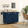 Kitchen Island with Storage, Rolling Kitchen Island with Drop Leaf, Rubber Wood Top and Adjustable Shelves, Blue