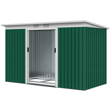 9x4 Outdoor Storage Shed Galvanized Steel Garden Shed with Foundation Kit, Ventilation & Doors, Green
