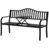 Metal Outdoor Bench with Liftable Middle Table, Patio Loveseat, Garden Bench for Lawn, Porch, Seats 2–3 People, Black
