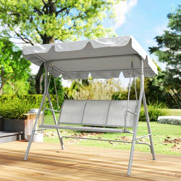 3-Seater Outdoor Swing Chair, Patio Swing, A Frame Porch Swing with Canopy, Garden Hammock Glider Bed, Light Grey