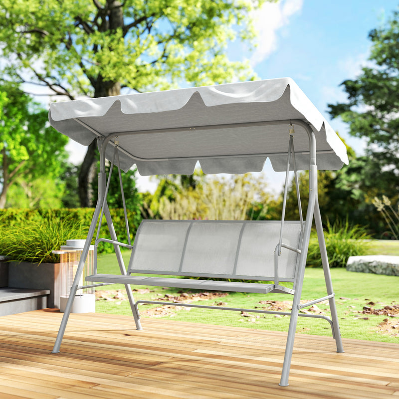 3-Seater Outdoor Swing Chair, Patio Swing, A Frame Porch Swing with Canopy, Garden Hammock Glider Bed, Light Grey