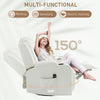 Swivel Massage Recliner Chair Rocker, Overstuffed Manual Reclining Sofa, PU Leather Rocking Chair with Side Pockets, Cup Holders, for Living Room, Nursery, Cream White