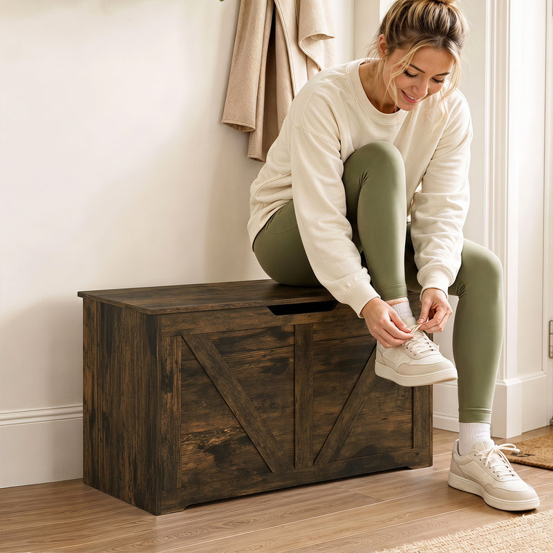 31.5 Inches Storage Chest, Storage Trunk with Safety Hinge for Living Room, Rustic Brown