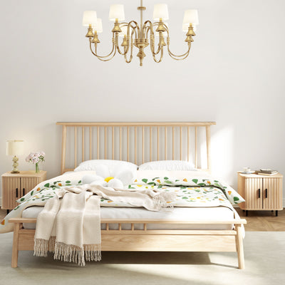 Nightstand Set of 2, Side Table with Shutter Doors, Sofa End Table with Steel Frame, for Bedroom, Living Room, Oak